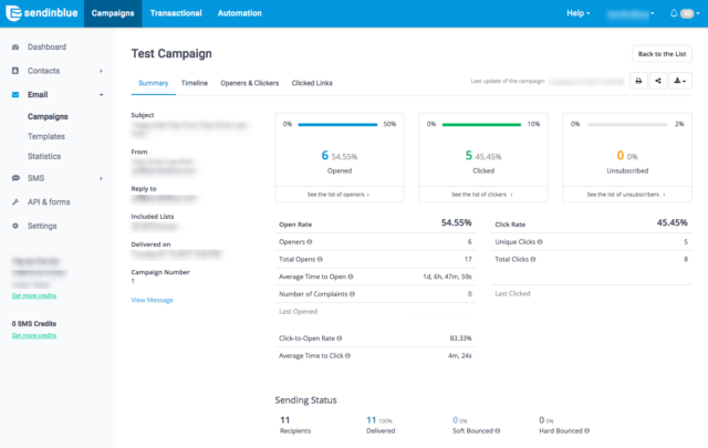 Sendinblue campaign report