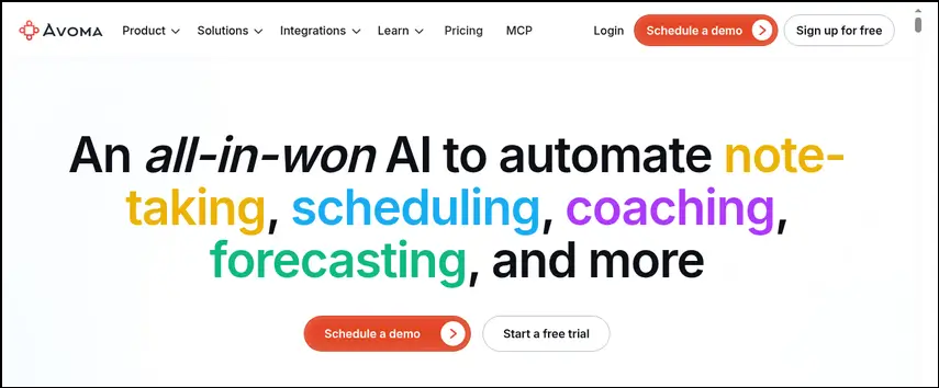 Avoma AI Platform for Note-taking, Scheduling & Coaching