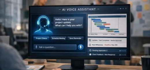 AI voice agent software interface on a computer screen used for project updates and client communication